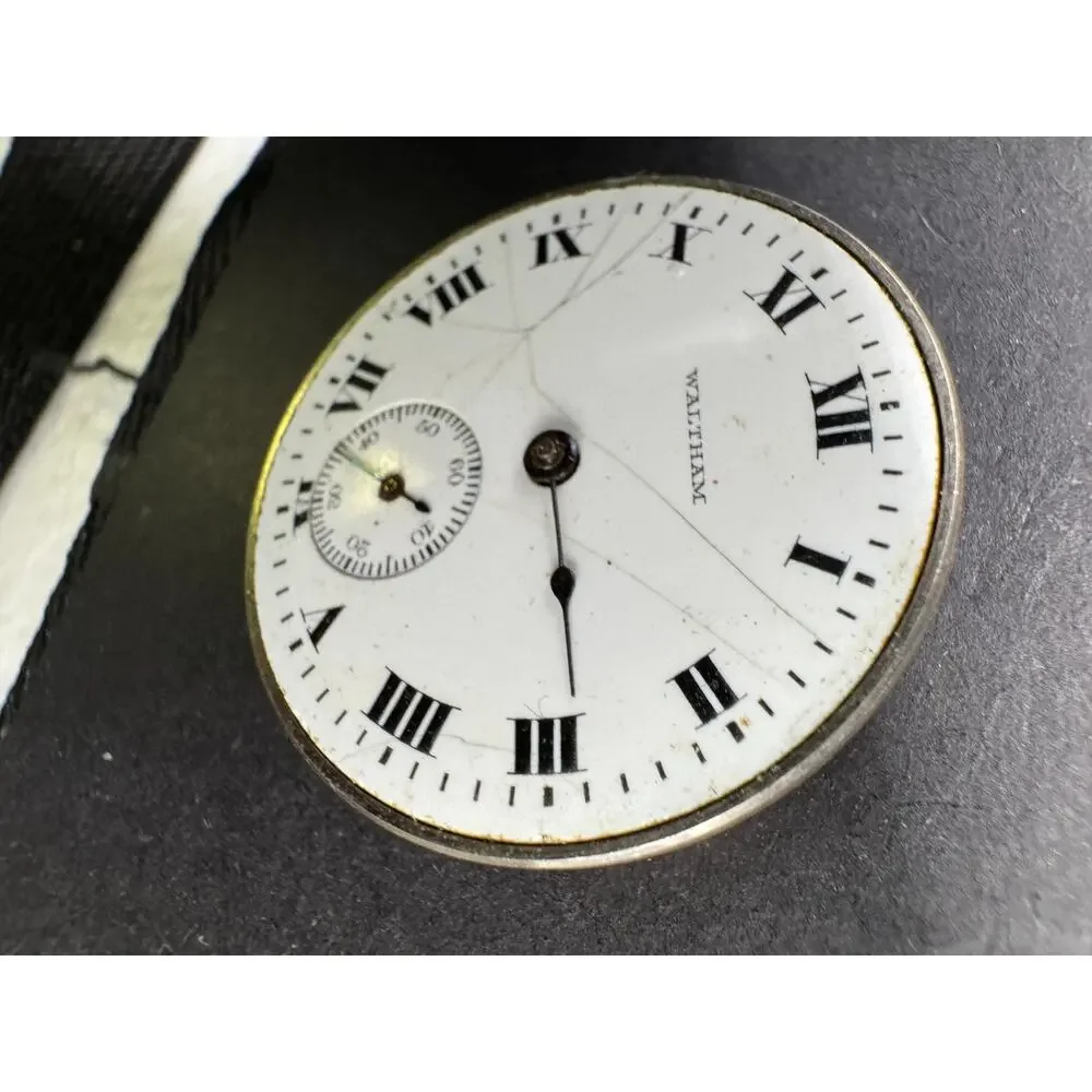 Antique Waltham Pocket Watch Movement White Dial 24.4MM For Parts/Repair